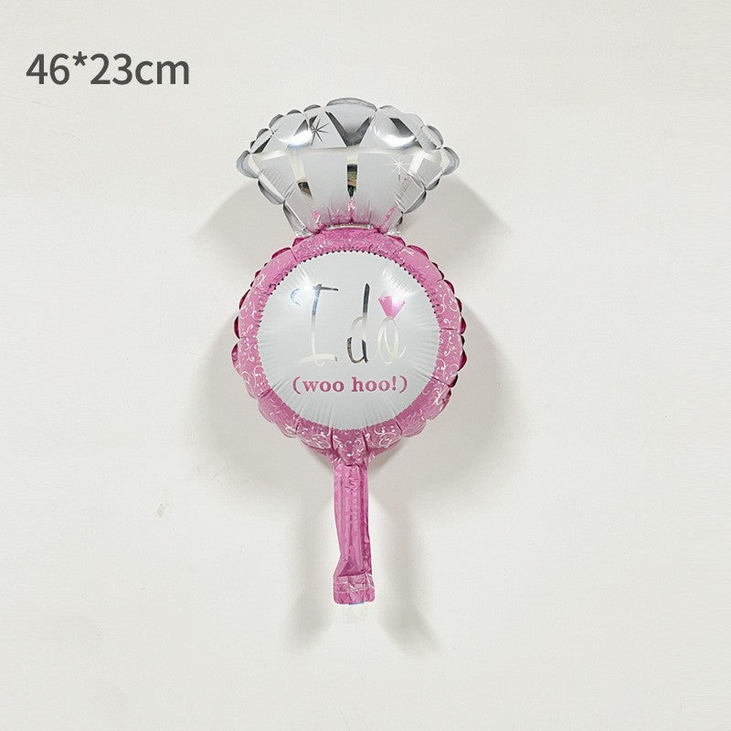 Balon din Folie Metalizata, Flippy, Mini Figurine Nunta, Model Inel de Logodna, Tematica Cerere in Casatorie, 46x23 cm, Ambalaj Individual, Pai Inclus, Umflare cu Aer sau Heliu, Roz
