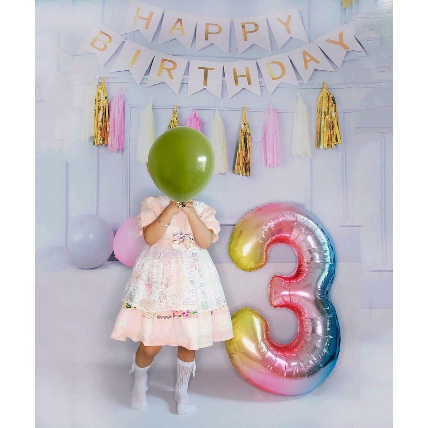 Balon din Folie Metalizata Gradient, Figurina Cifra, Tema Aniversare 100 cm, Ambalaj Individual, Pai inclus, Umflare cu Aer sau Heliu, Multicolor, Cifra 3