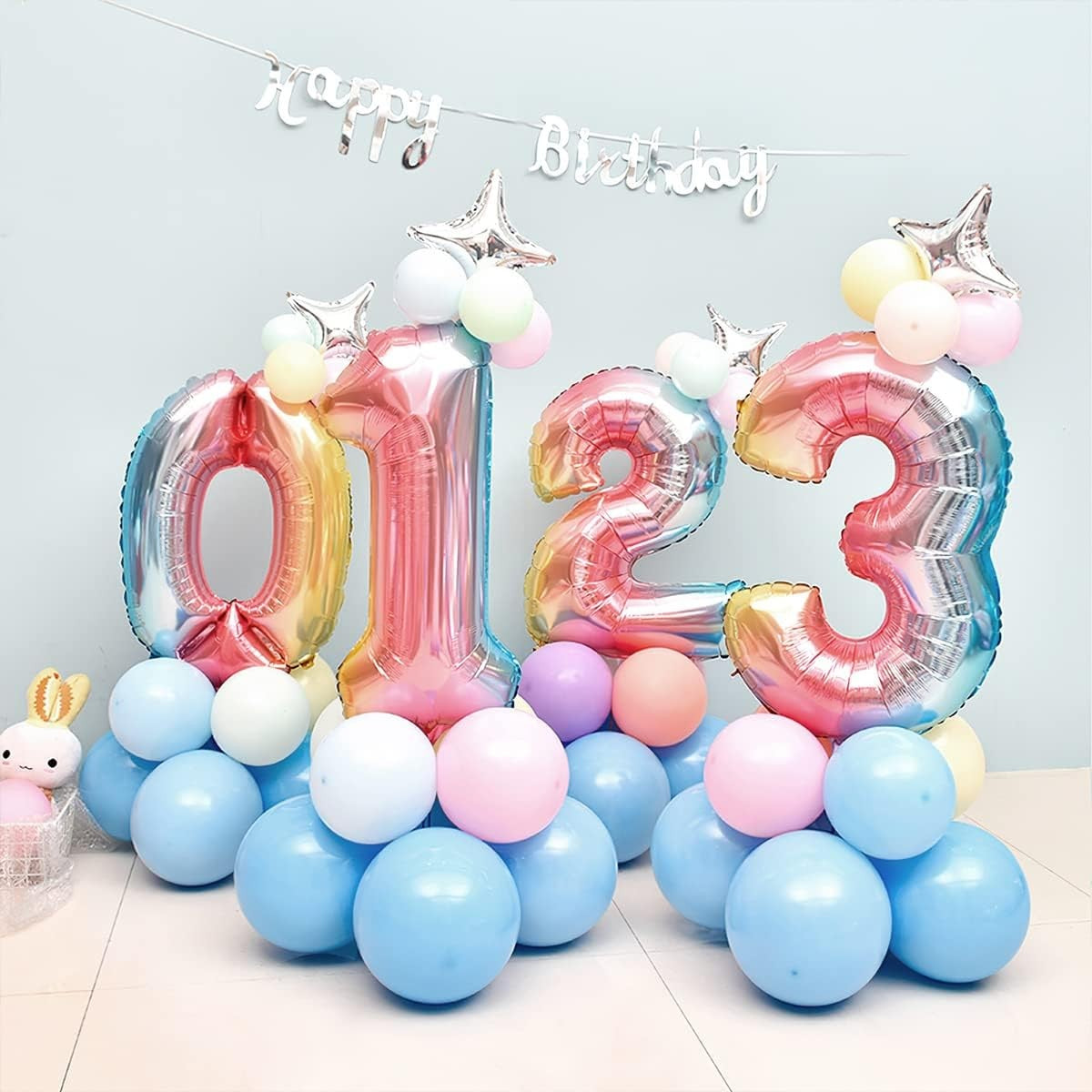 Balon din Folie Metalizata Gradient, Figurina Cifra, Tema Aniversare 100 cm, Ambalaj Individual, Pai inclus, Umflare cu Aer sau Heliu, Multicolor, Cifra 3