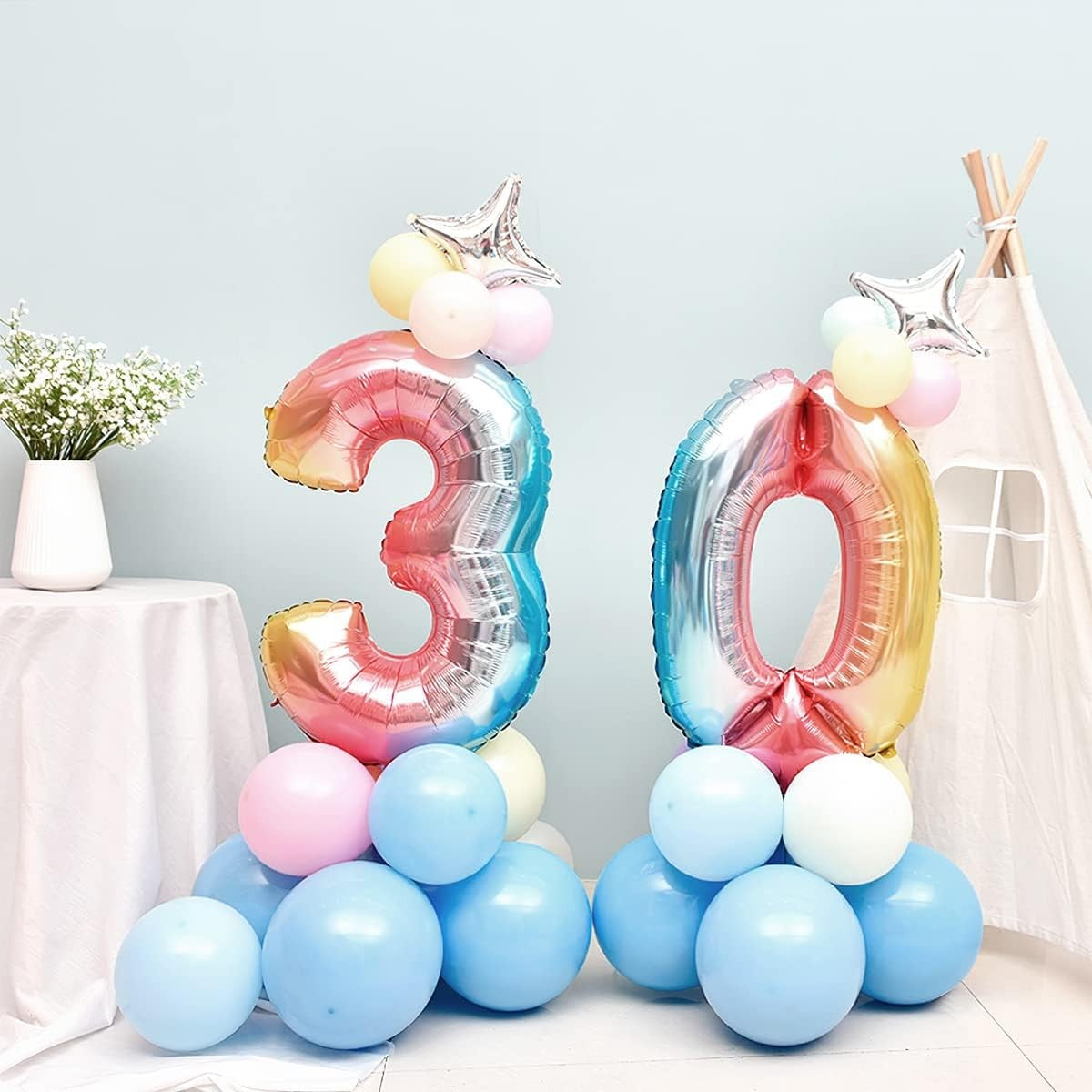 Balon din Folie Metalizata Gradient, Figurina Cifra, Tema Aniversare 100 cm, Ambalaj Individual, Pai inclus, Umflare cu Aer sau Heliu, Multicolor, Cifra 3