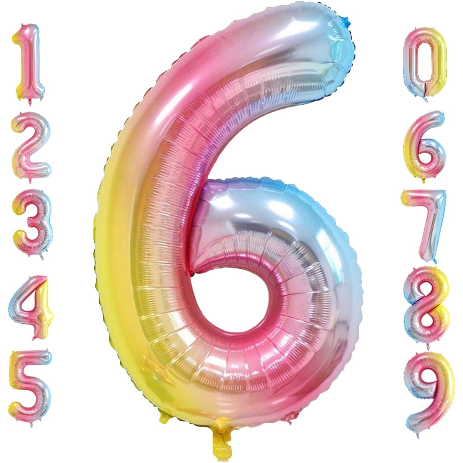 Balon din Folie Metalizata Gradient, Figurina Cifra, Tema Aniversare 100 cm, Ambalaj Individual, Pai inclus, Umflare cu Aer sau Heliu, Multicolor, Cifra 6
