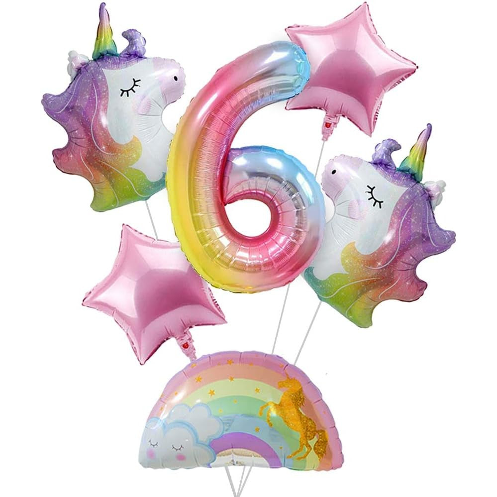 Balon din Folie Metalizata Gradient, Figurina Cifra, Tema Aniversare 100 cm, Ambalaj Individual, Pai inclus, Umflare cu Aer sau Heliu, Multicolor, Cifra 6