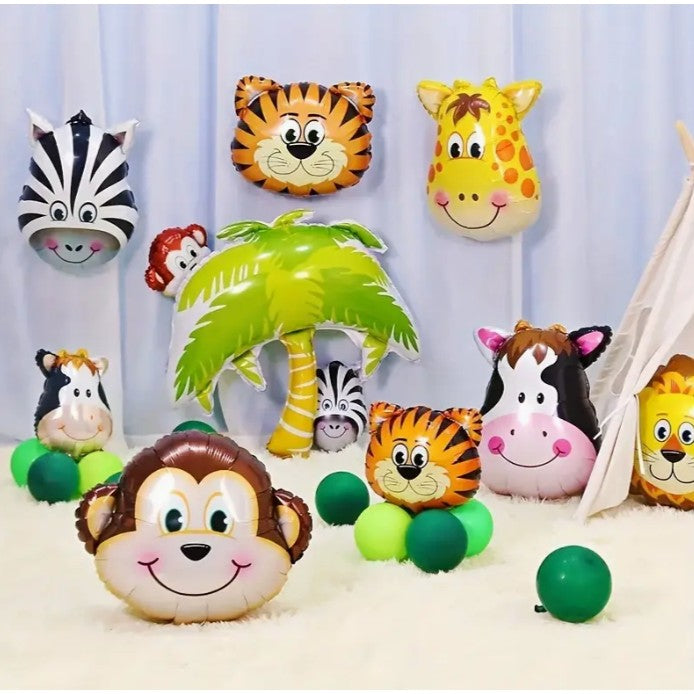 Balon din Folie Metalizata, Mini Figurine Animalute, Model Tigru, Tematica Aniversare, 38x31 cm, Ambalaj Individual, Pai Inclus, Umflare cu Aer sau Heliu, Multicolor