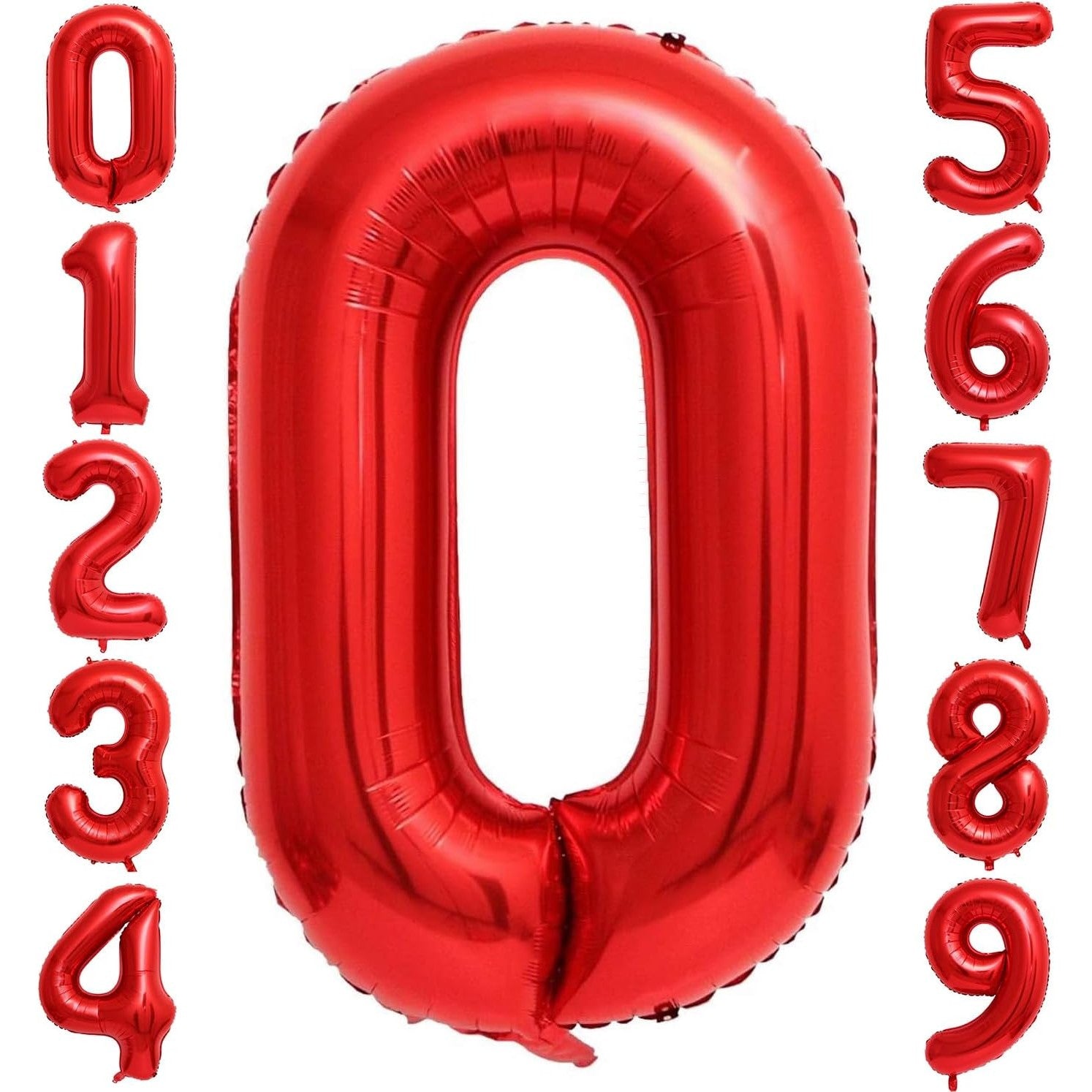 Balon din Folie Metalizata, Figurina Cifra, Tema Aniversare 40 cm, Ambalaj Individual, Pai inclus, Umflare cu Aer sau Heliu, Rosu, Cifra 0