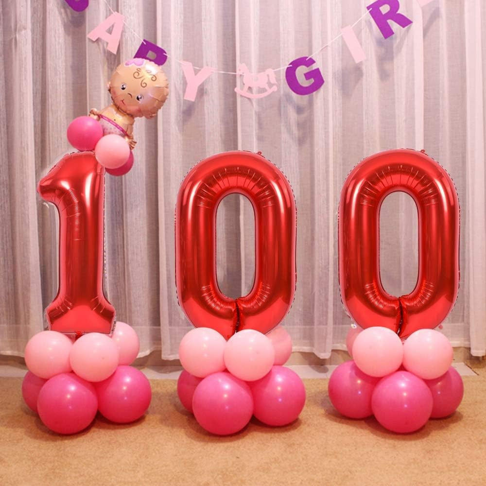 Balon din Folie Metalizata, Figurina Cifra, Tema Aniversare 40 cm, Ambalaj Individual, Pai inclus, Umflare cu Aer sau Heliu, Rosu, Cifra 0