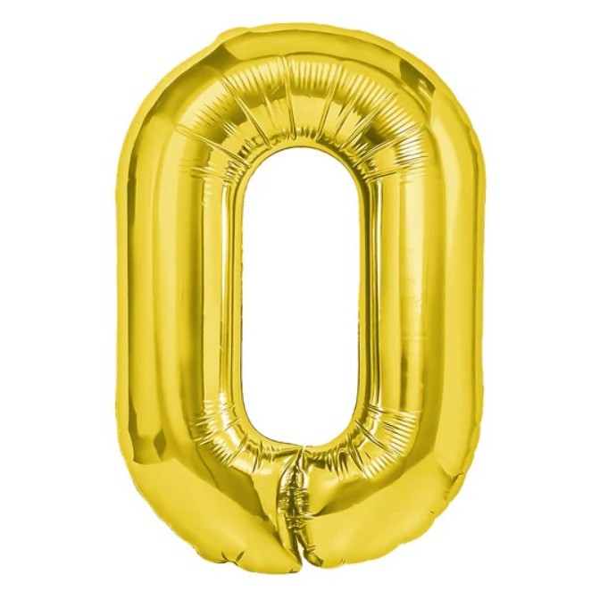Balon din Folie Metalizata, Figurina Cifra, Tema Aniversare 40 cm, Ambalaj Individual, Pai inclus, Umflare cu Aer sau Heliu, Auriu, Cifra 0