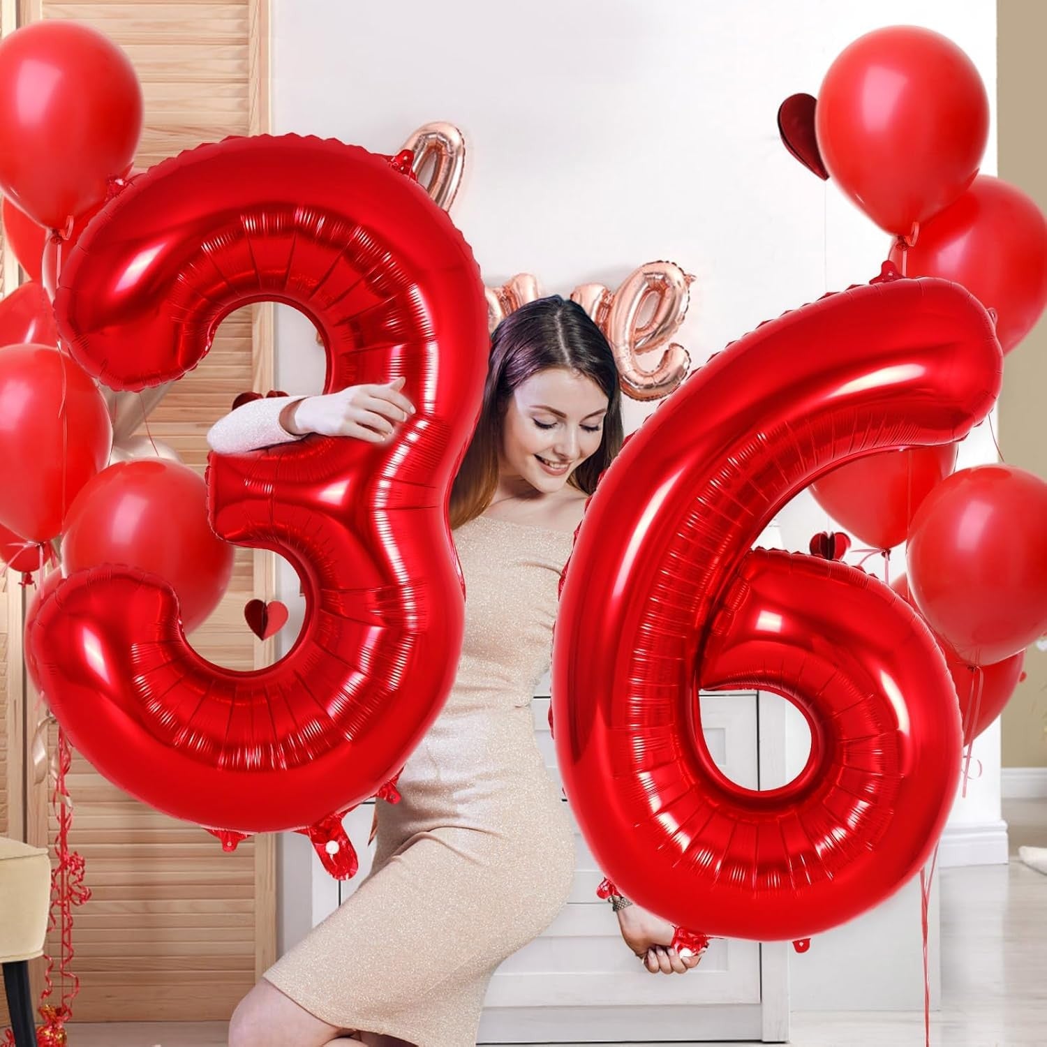 Balon din Folie Metalizata, Figurina Cifra, Tema Aniversare 40 cm, Ambalaj Individual, Pai inclus, Umflare cu Aer sau Heliu, Rosu, Cifra 6