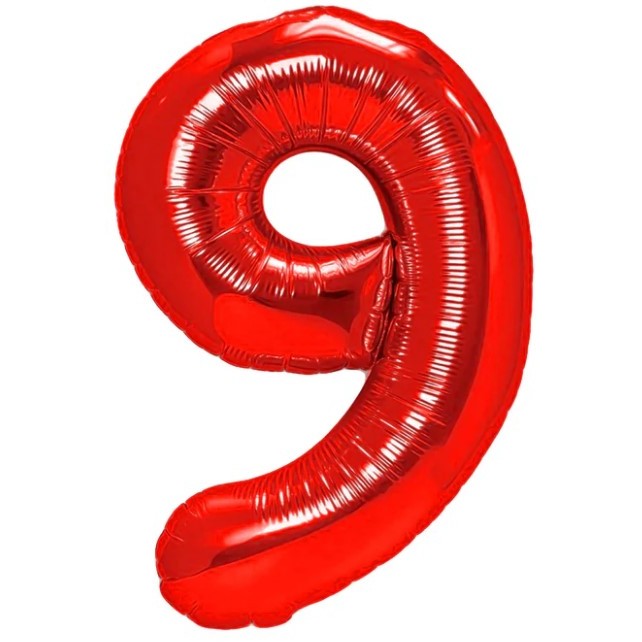 Balon din Folie Metalizata, Figurina Cifra, Tema Aniversare 40 cm, Ambalaj Individual, Pai inclus, Umflare cu Aer sau Heliu, Rosu, Cifra 9