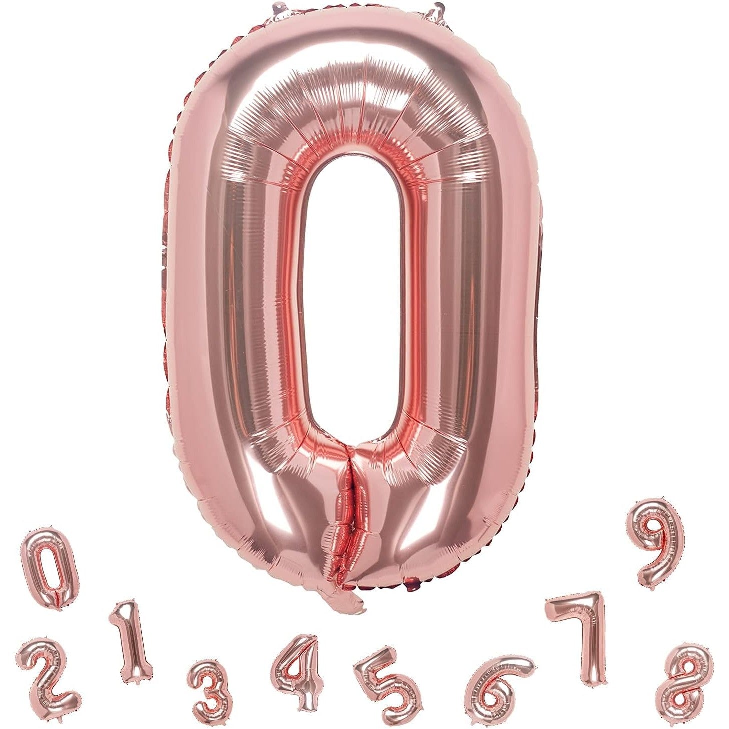 Balon din Folie Metalizata, Figurina Cifra, Tema Aniversare 40 cm, Ambalaj Individual, Pai inclus, Umflare cu Aer sau Heliu, Rose Gold, Cifra 0