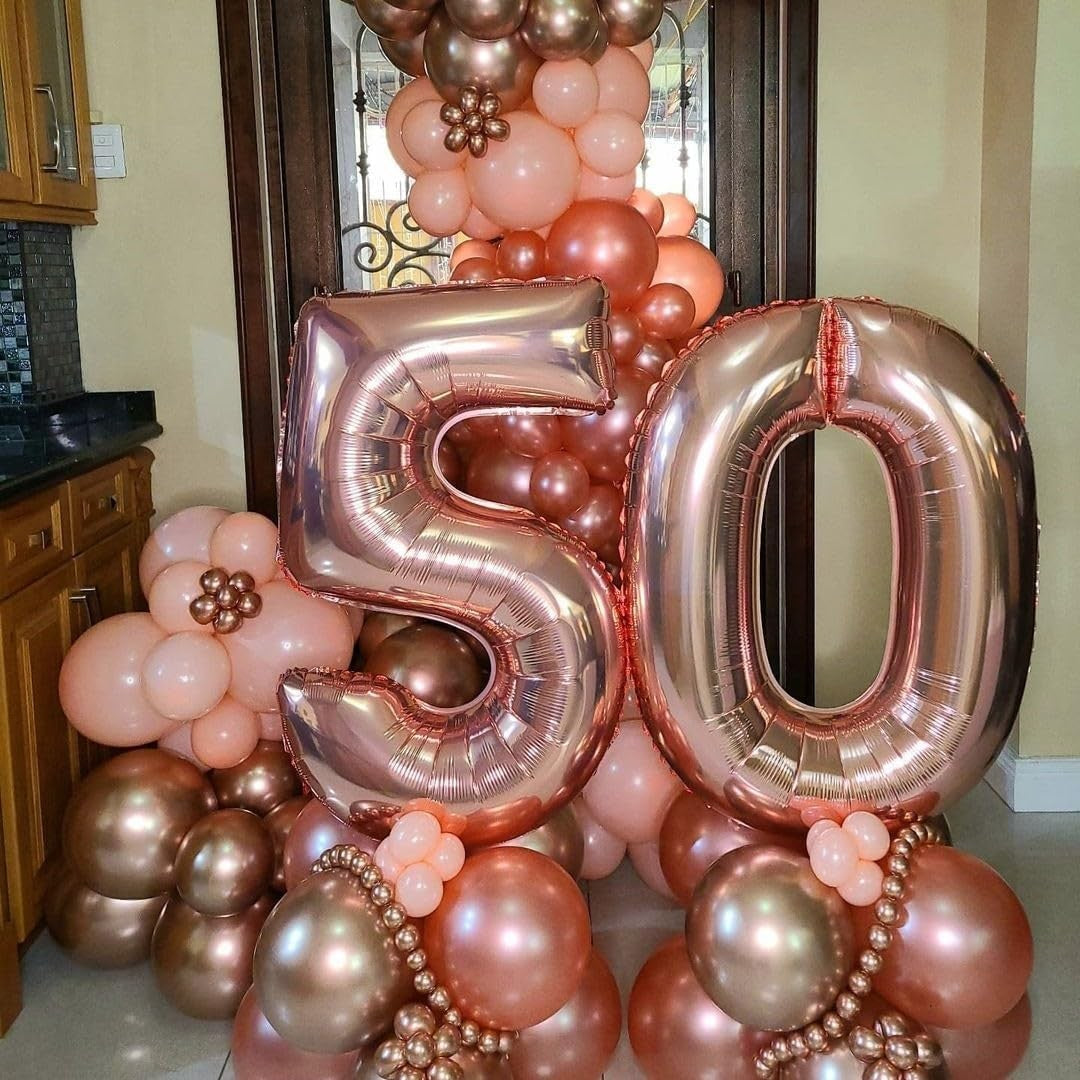 Balon din Folie Metalizata, Figurina Cifra, Tema Aniversare 40 cm, Ambalaj Individual, Pai inclus, Umflare cu Aer sau Heliu, Rose Gold, Cifra 0