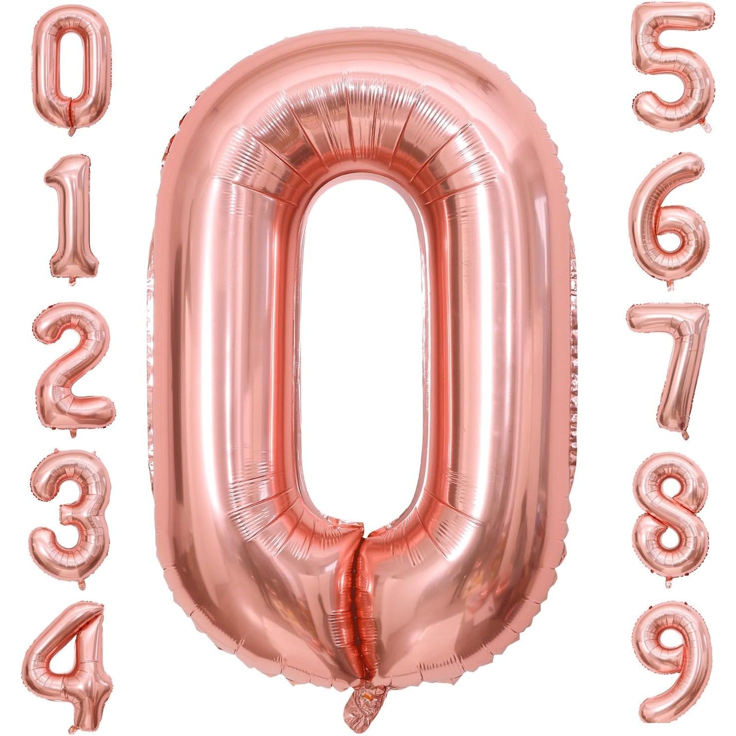 Balon din Folie Metalizata, Figurina Cifra, Tema Aniversare 40 cm, Ambalaj Individual, Pai inclus, Umflare cu Aer sau Heliu, Rose Gold, Cifra 0