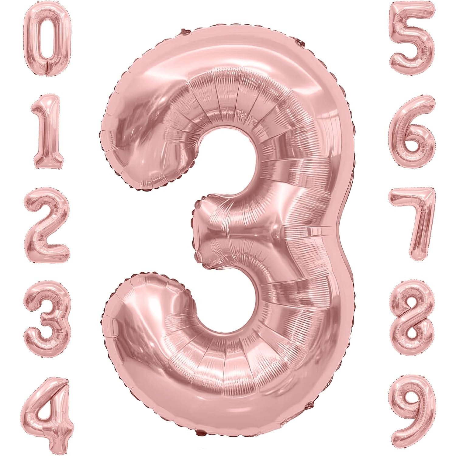 Balon din Folie Metalizata, Figurina Cifra, Tema Aniversare 40 cm, Ambalaj Individual, Pai inclus, Umflare cu Aer sau Heliu, Rose Gold, Cifra 3