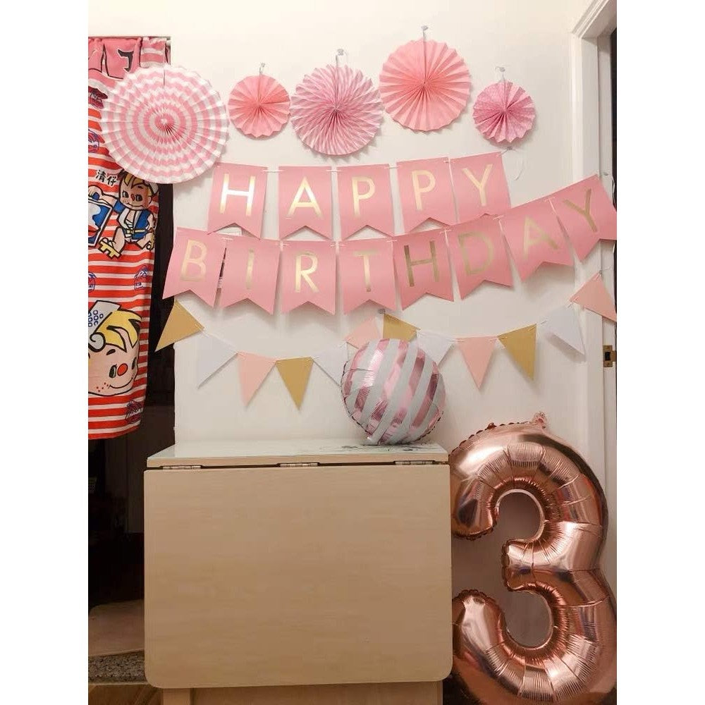 Balon din Folie Metalizata, Figurina Cifra, Tema Aniversare 40 cm, Ambalaj Individual, Pai inclus, Umflare cu Aer sau Heliu, Rose Gold, Cifra 3