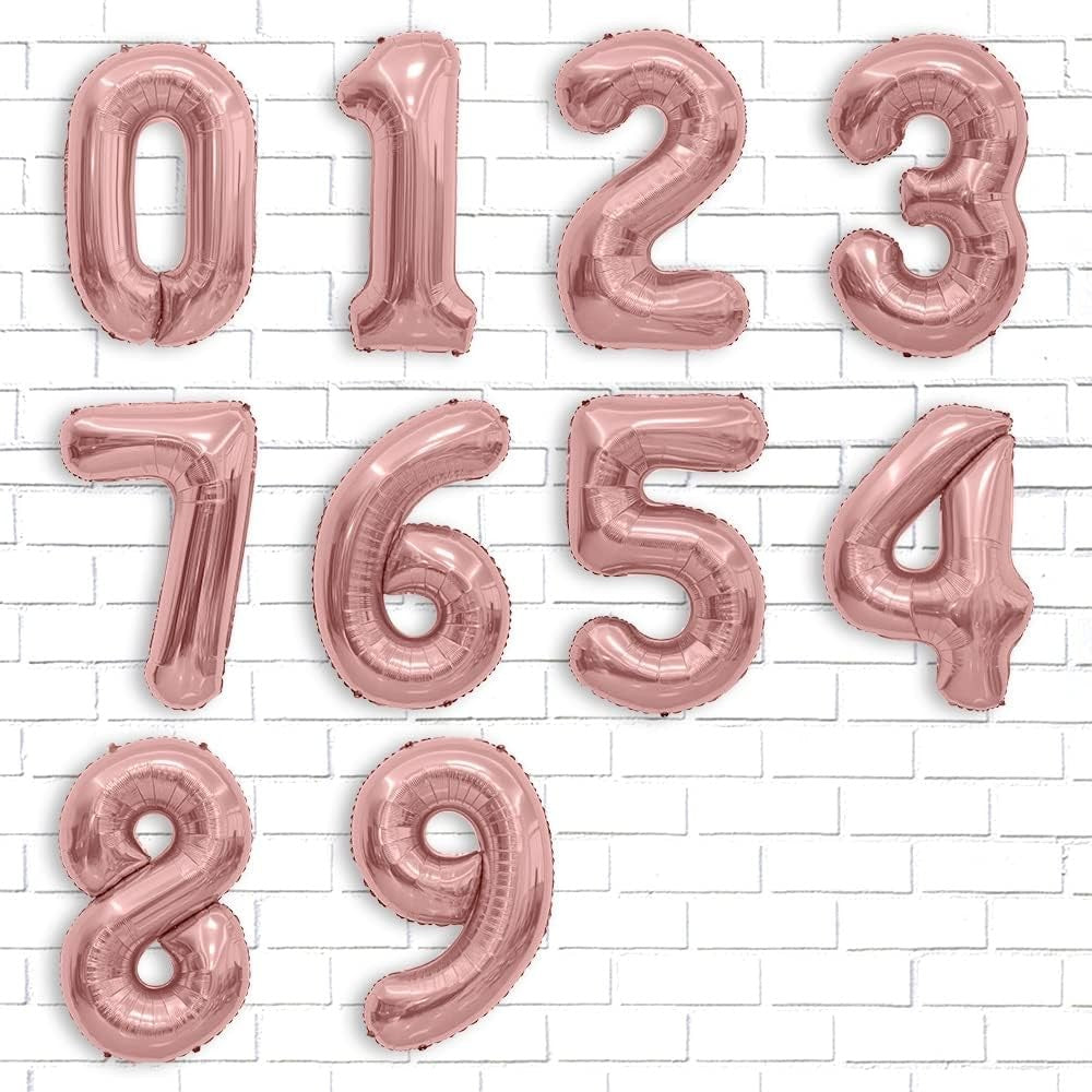 Balon din Folie Metalizata, Figurina Cifra, Tema Aniversare 40 cm, Ambalaj Individual, Pai inclus, Umflare cu Aer sau Heliu, Rose Gold, Cifra 3