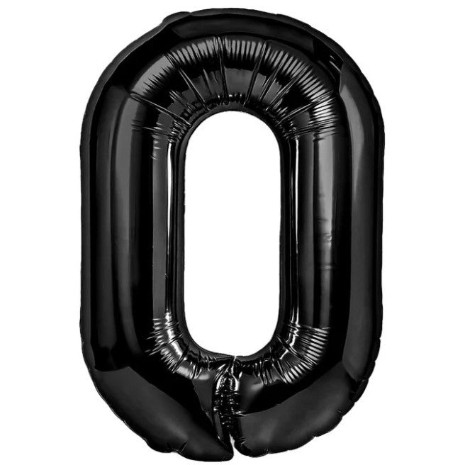 Balon din Folie Metalizata, Figurina Cifra, Tema Aniversare 80 cm, Ambalaj Individual, Pai inclus, Umflare cu Aer sau Heliu, Negru, Cifra 0