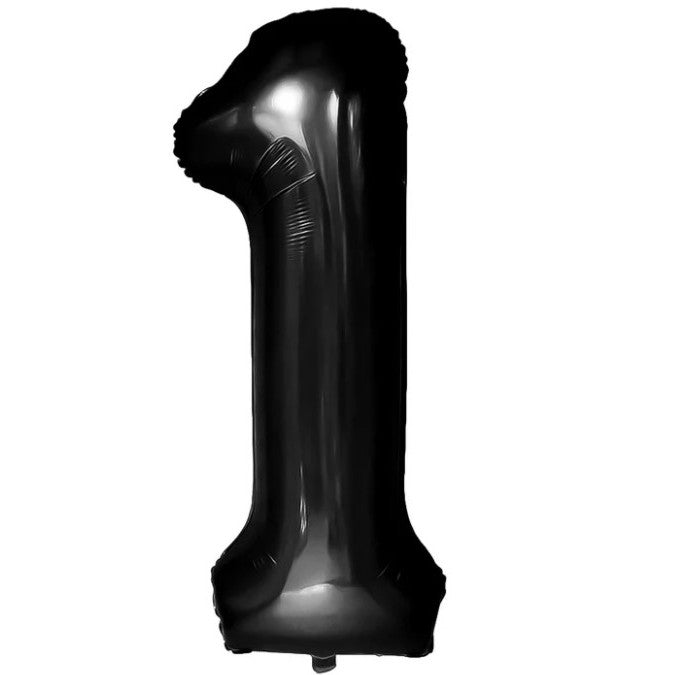 Balon din Folie Metalizata, Figurina Cifra, Tema Aniversare 80 cm, Ambalaj Individual, Pai inclus, Umflare cu Aer sau Heliu, Negru, Cifra 1