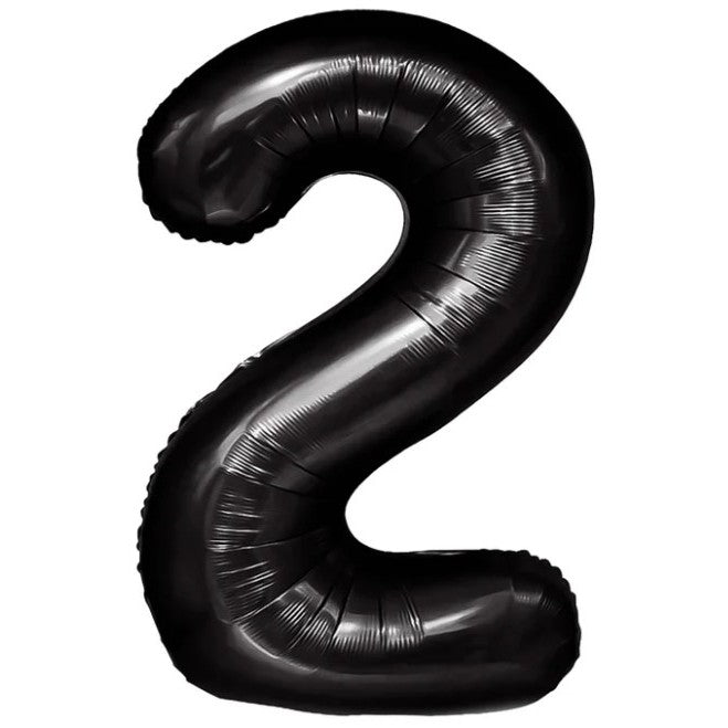 Balon din Folie Metalizata, Figurina Cifra, Tema Aniversare 80 cm, Ambalaj Individual, Pai inclus, Umflare cu Aer sau Heliu, Negru, Cifra 2