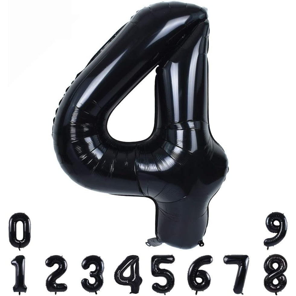 Balon din Folie Metalizata, Figurina Cifra, Tema Aniversare 80 cm, Ambalaj Individual, Pai inclus, Umflare cu Aer sau Heliu, Negru, Cifra 4