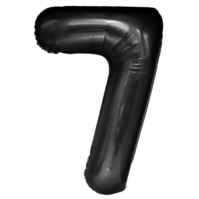 Balon din Folie Metalizata, Figurina Cifra, Tema Aniversare 80 cm, Ambalaj Individual, Pai inclus, Umflare cu Aer sau Heliu, Negru, Cifra 7