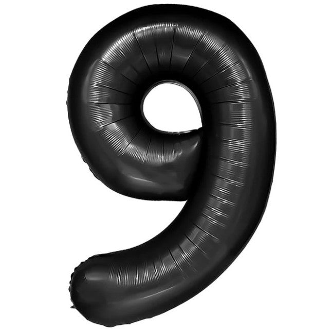 Balon din Folie Metalizata, Figurina Cifra, Tema Aniversare 80 cm, Ambalaj Individual, Pai inclus, Umflare cu Aer sau Heliu, Negru, Cifra 9