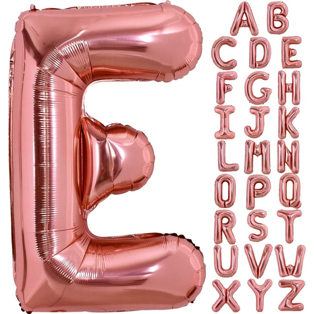 Balon Folie Metalizata Litera E, 80 cm, Umflati cu Heliu sau Aer, Ambalaj Individual, Pai inclus, Rose Gold
