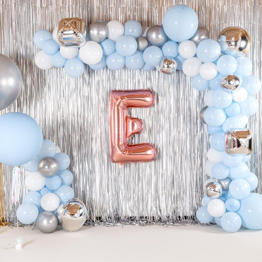 Balon Folie Metalizata Litera E, 80 cm, Umflati cu Heliu sau Aer, Ambalaj Individual, Pai inclus, Rose Gold