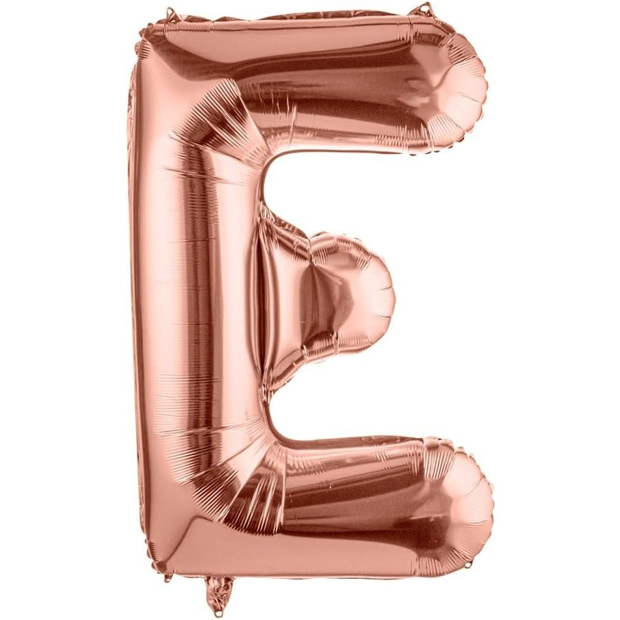 Balon Folie Metalizata Litera E, 80 cm, Umflati cu Heliu sau Aer, Ambalaj Individual, Pai inclus, Rose Gold