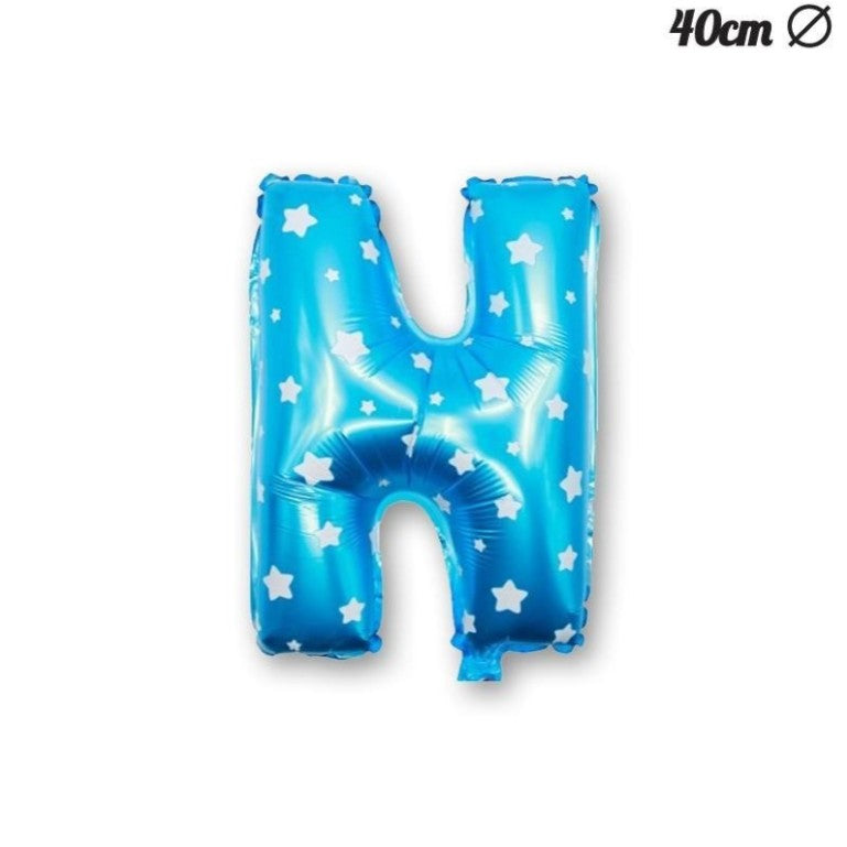 Balon Folie Metalizata Litera N, 40 cm, Cu Imprimeu Stelute, Umflati cu Heliu sau Aer, Ambalaj Individual, Pai inclus, Albastru