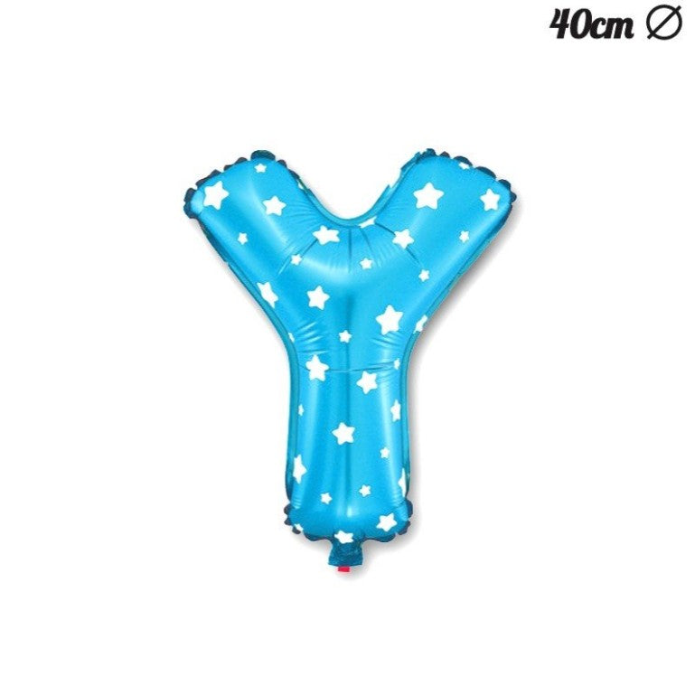 Balon Folie Metalizata Litera Y, 40 cm, Cu Imprimeu Stelute, Umflati cu Heliu sau Aer, Ambalaj Individual, Pai inclus, Albastru