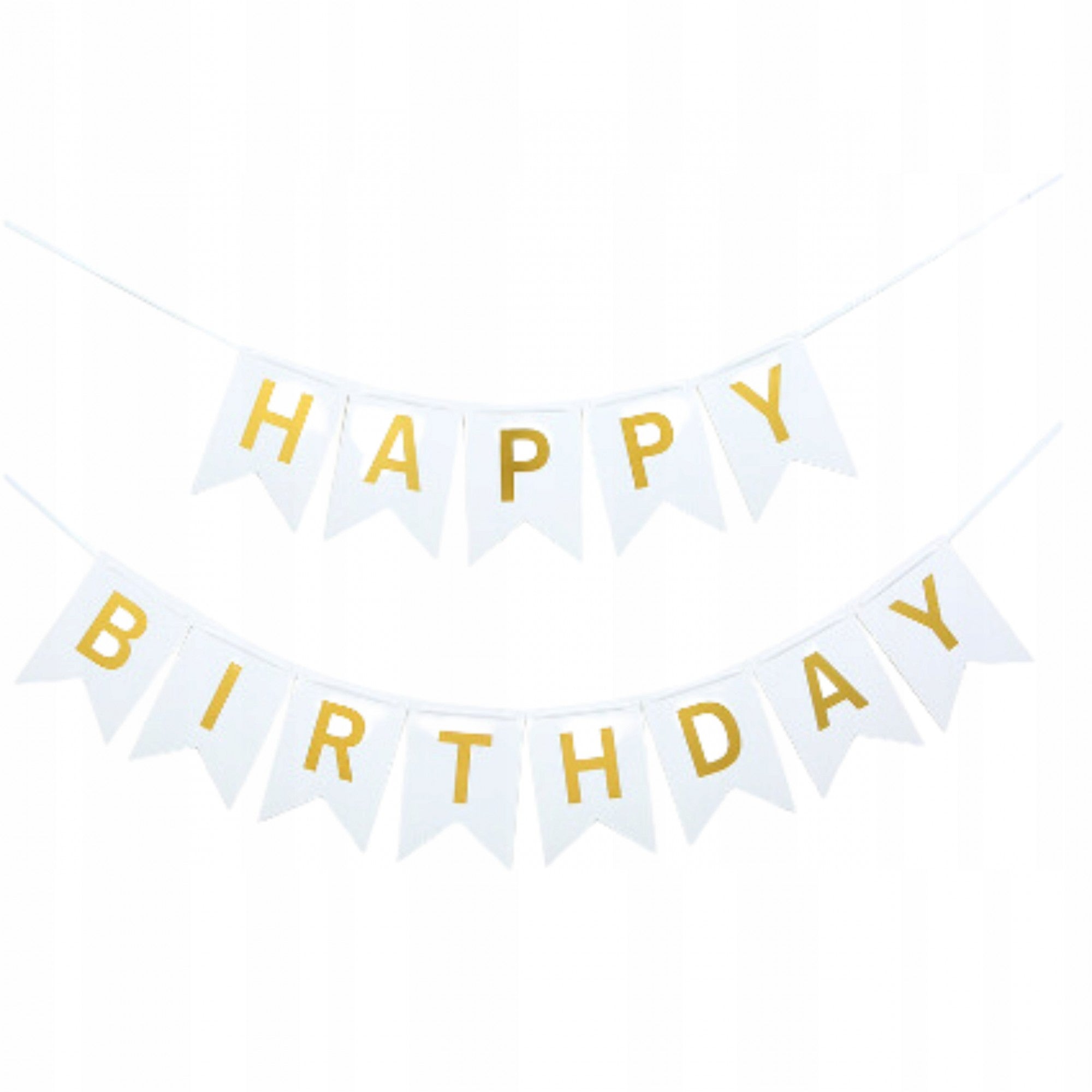 Banner Happy Birthday 100x200 cm, Dimensiune Stegulet 11.5x16.5 cm, Rola de Ata Inclusa, Alb