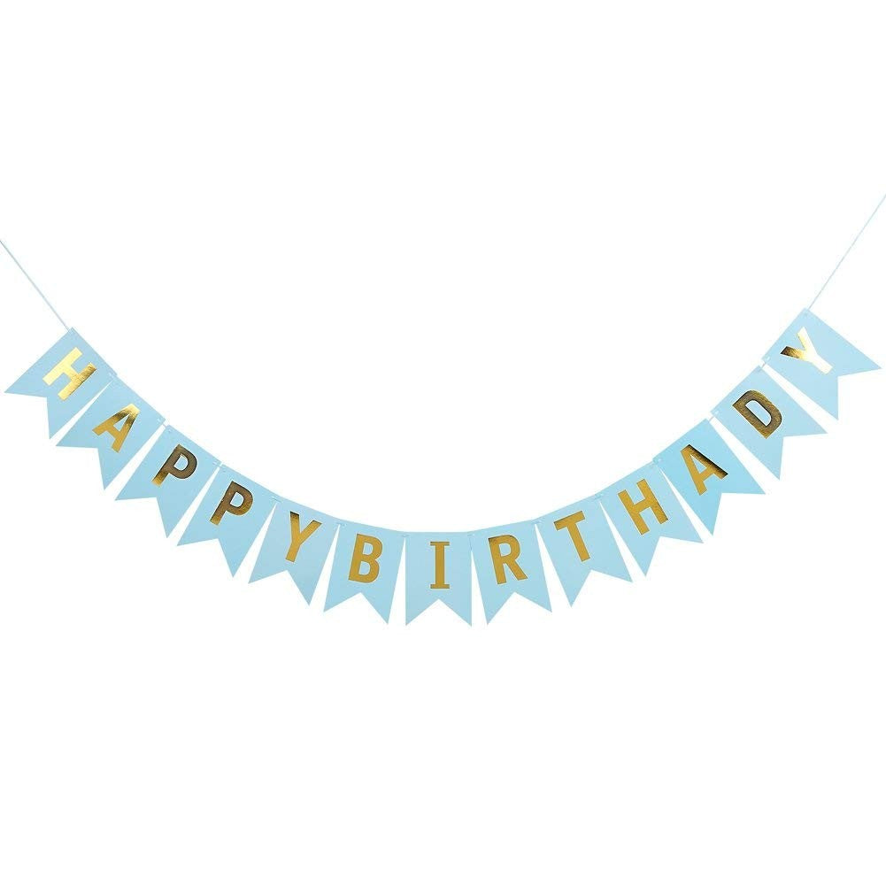 Banner Happy Birthday 100x200 cm, Dimensiune Stegulet 11.5x16.5 cm, Rola de Ata Inclusa, Albastru