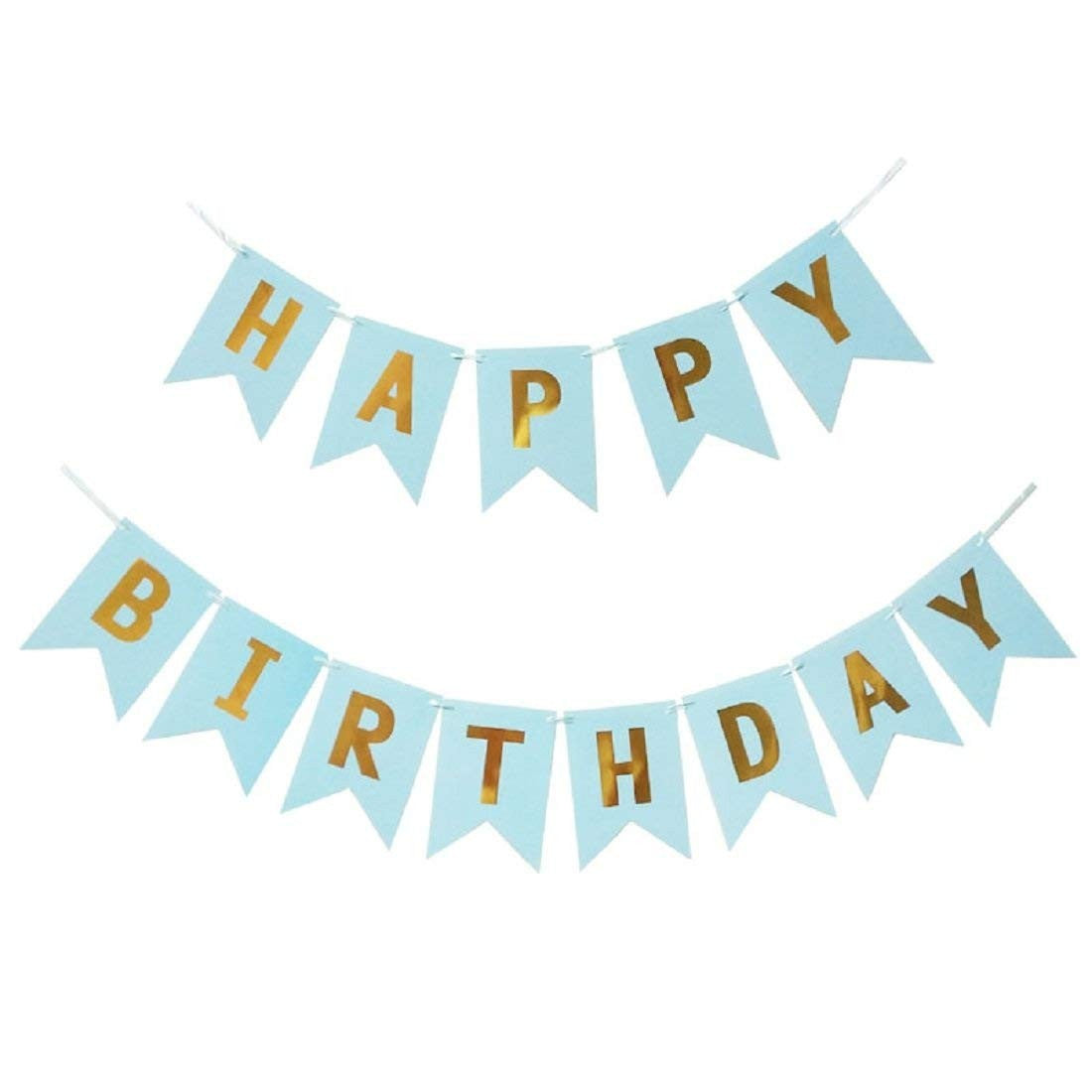 Banner Happy Birthday 100x200 cm, Dimensiune Stegulet 11.5x16.5 cm, Rola de Ata Inclusa, Albastru