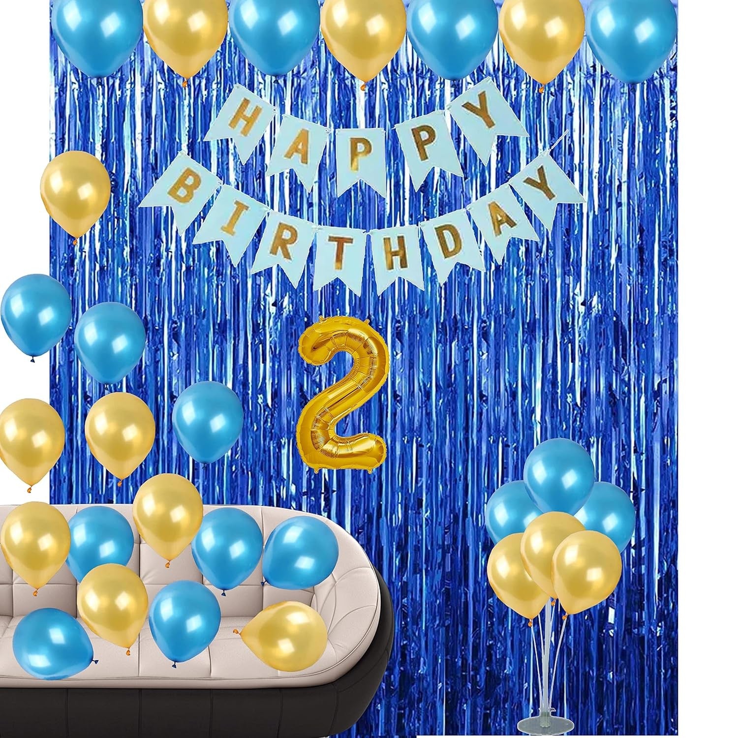 Banner Happy Birthday 100x200 cm, Dimensiune Stegulet 11.5x16.5 cm, Rola de Ata Inclusa, Albastru
