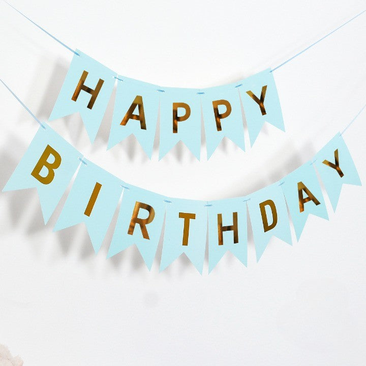 Banner Happy Birthday 100x200 cm, Dimensiune Stegulet 11.5x16.5 cm, Rola de Ata Inclusa, Albastru