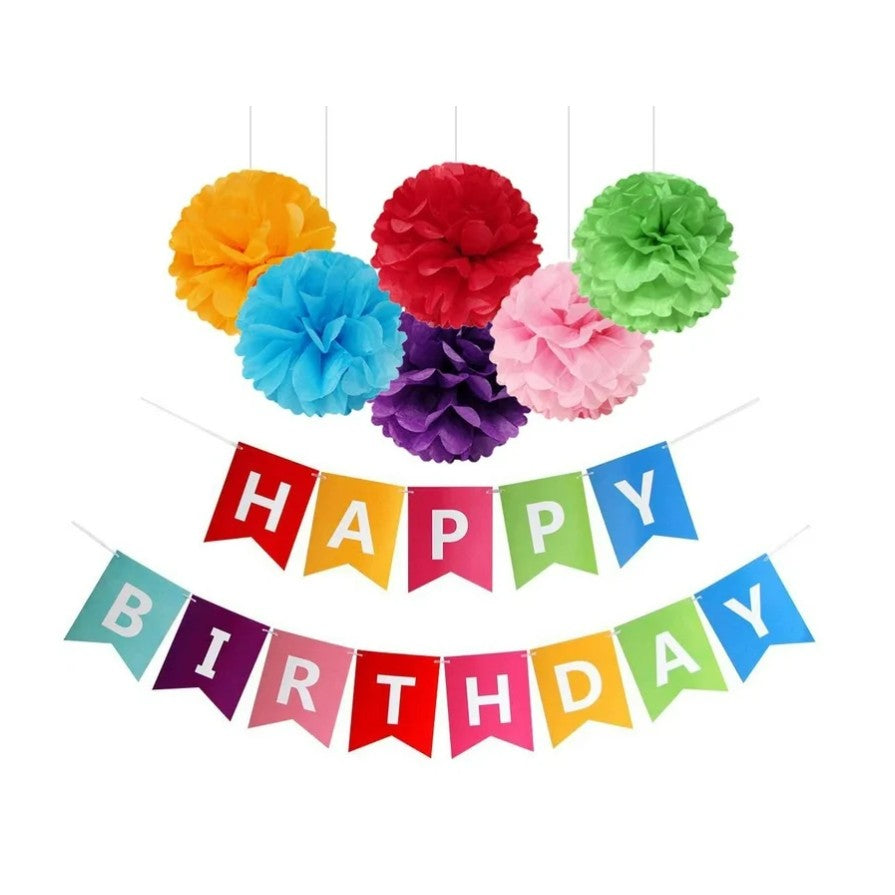 Banner Happy Birthday 100x200 cm, Dimensiune Stegulet 11.5x16.5 cm, Rola de Ata Inclusa, Multicolor