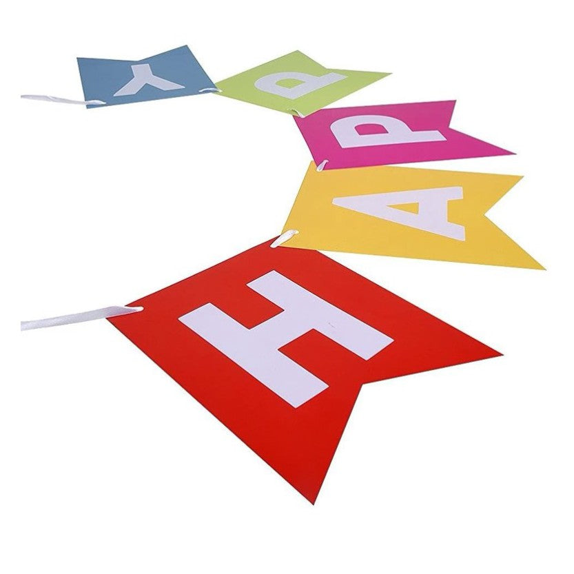Banner Happy Birthday 100x200 cm, Dimensiune Stegulet 11.5x16.5 cm, Rola de Ata Inclusa, Multicolor