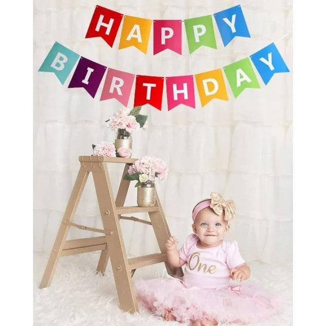 Banner Happy Birthday 100x200 cm, Dimensiune Stegulet 11.5x16.5 cm, Rola de Ata Inclusa, Multicolor