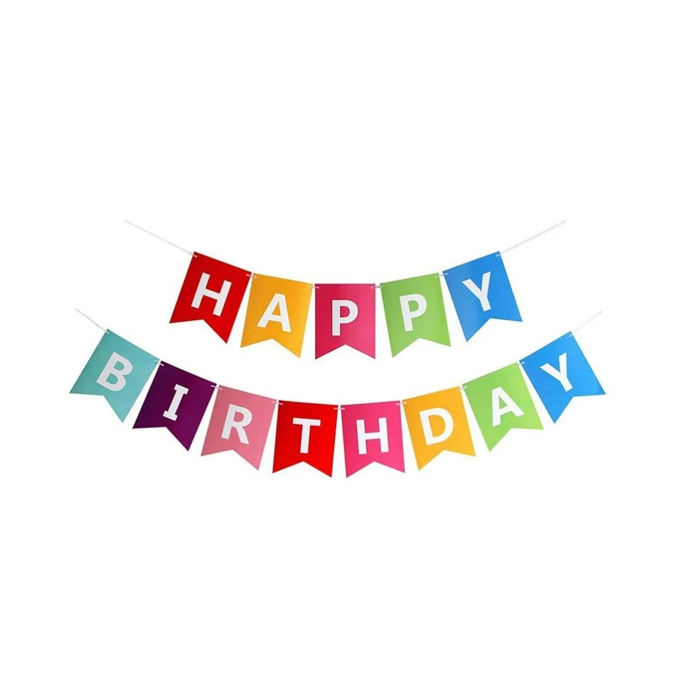 Banner Happy Birthday 100x200 cm, Dimensiune Stegulet 11.5x16.5 cm, Rola de Ata Inclusa, Multicolor