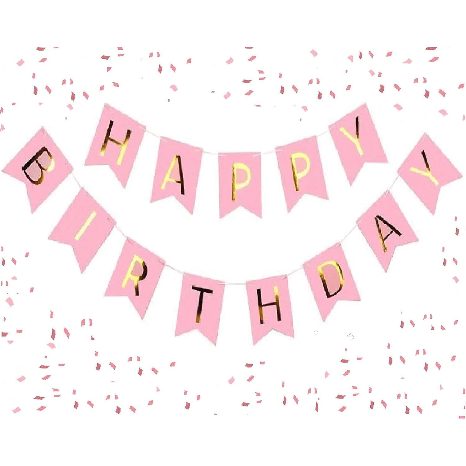 Banner Happy Birthday 100x200 cm, Dimensiune Stegulet 11.5x16.5 cm, Rola de Ata Inclusa, Roz
