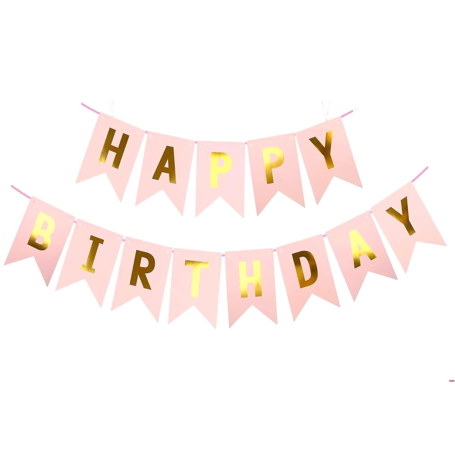 Banner Happy Birthday 100x200 cm, Dimensiune Stegulet 11.5x16.5 cm, Rola de Ata Inclusa, Roz