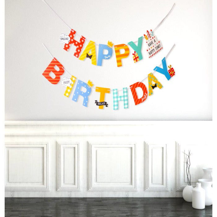 Banner Happy Birthday 100x200 cm, Rola de Ata Inclusa, Tematica Aniversare, Multicolor
