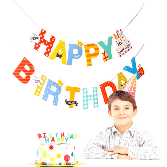 Banner Happy Birthday 100x200 cm, Rola de Ata Inclusa, Tematica Aniversare, Multicolor
