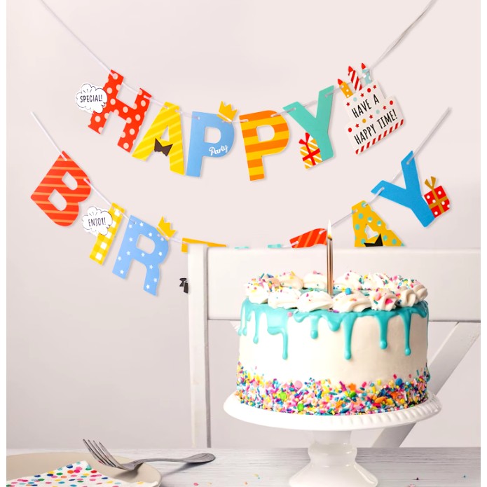 Banner Happy Birthday 100x200 cm, Rola de Ata Inclusa, Tematica Aniversare, Multicolor