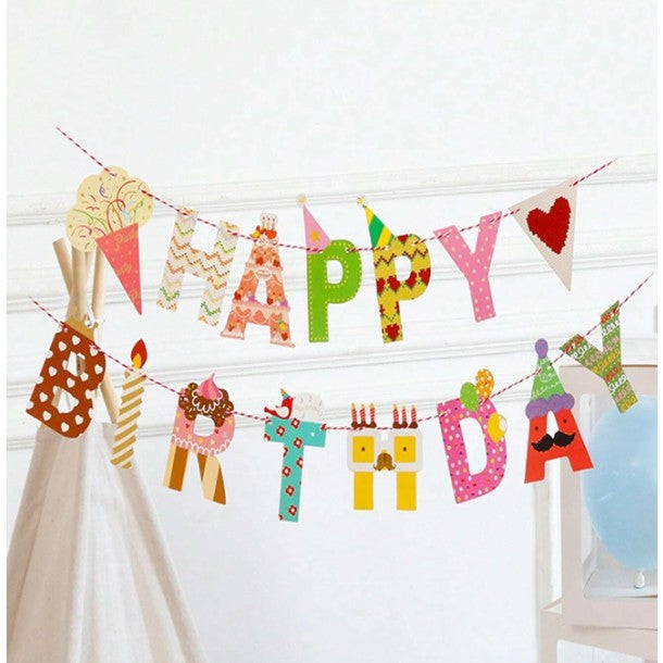 Banner Happy Birthday 100x200 cm, Rola de Ata Inclusa, Tematica Candy, Multicolor