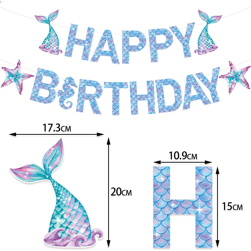 Banner Happy Birthday Sirena, Colectia Mermaid, 17 Piese, Multicolor