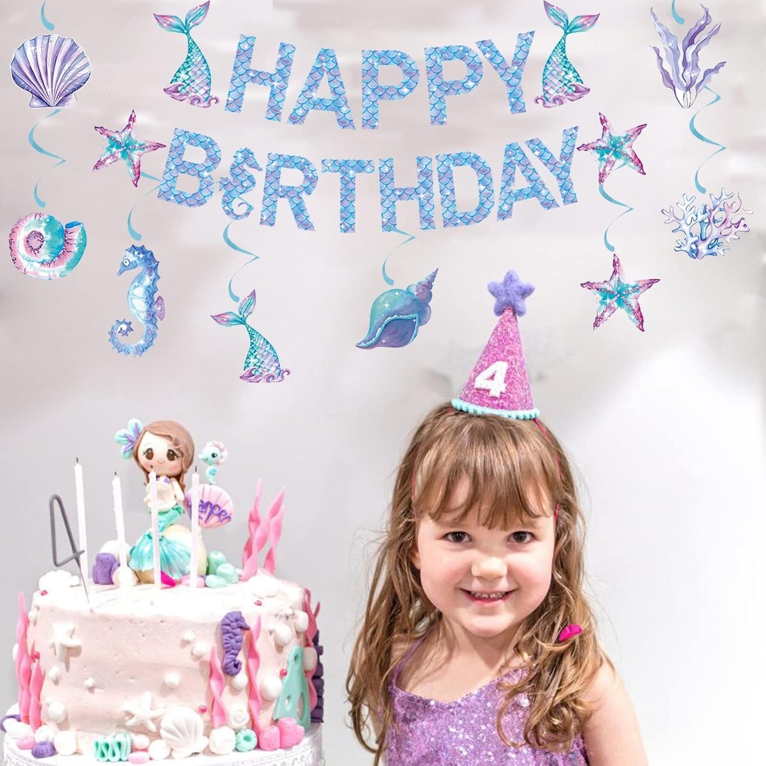 Banner Happy Birthday Sirena, Colectia Mermaid, 17 Piese, Multicolor