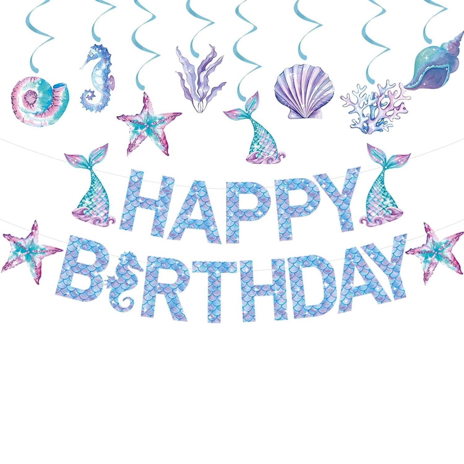 Banner Happy Birthday Sirena, Colectia Mermaid, 17 Piese, Multicolor