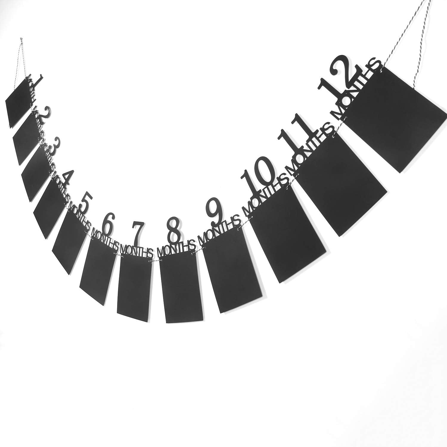 Banner pentru Poze, 15.2x10.2 cm, Tema Prima Aniversare, Model Primele 12 Luni, Rola Ata Inclusa, Negru