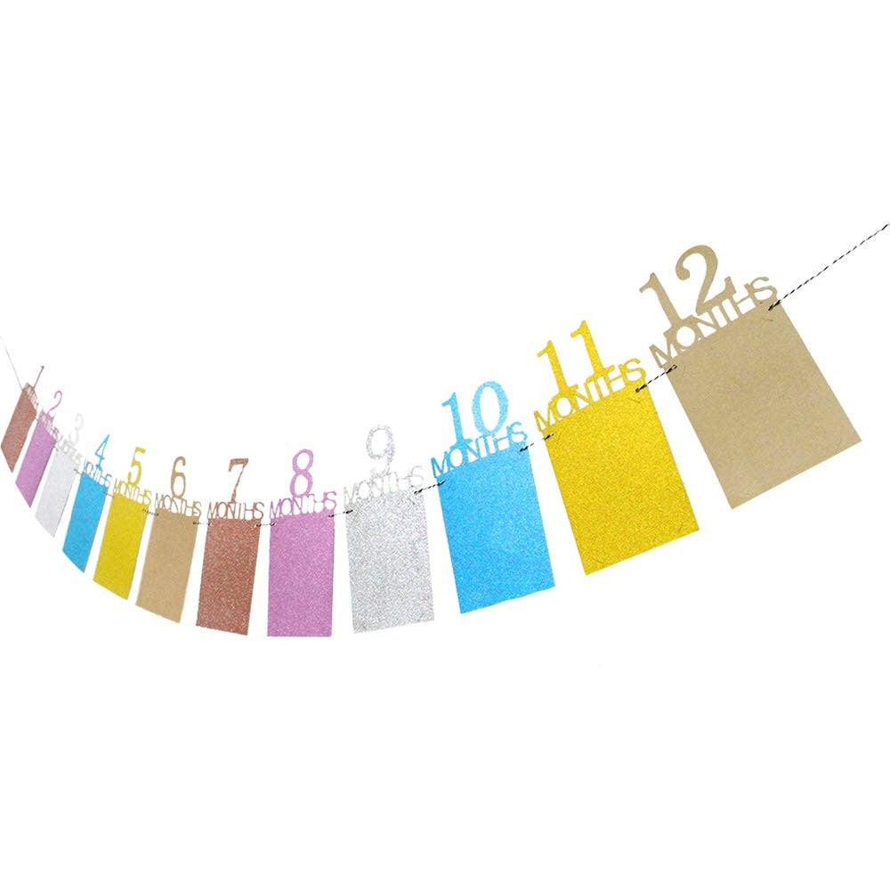 Banner pentru Poze, 15.2x10.2 cm, Tema Prima Aniversare, Model Primele 12 Luni, Rola Ata Inclusa, Multicolor