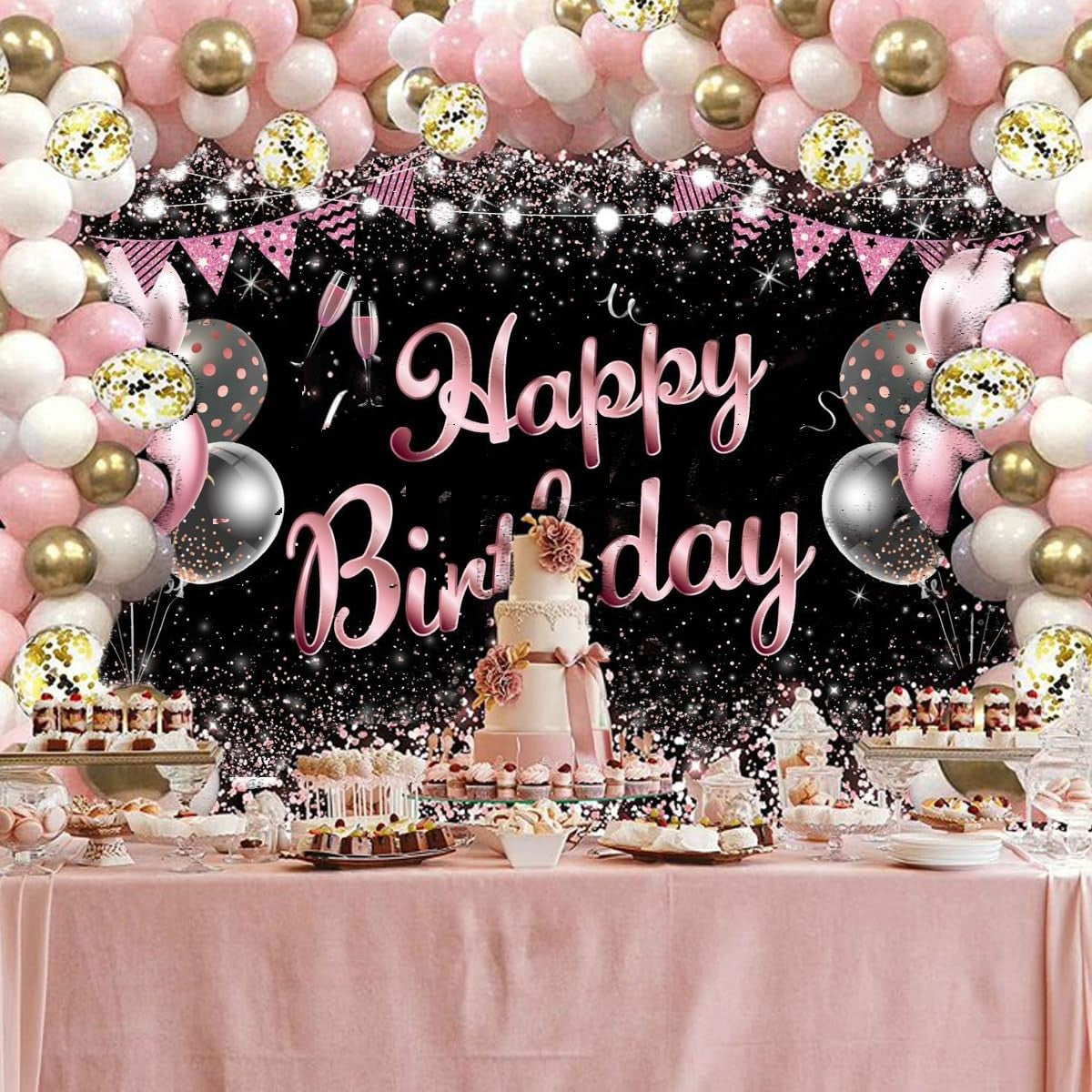 Banner Tip Fundal pentru Poze, din Panza, 185 x 110 cm, Sfoara 6 m, Prindere in 4 Colturi, Negru/Roz